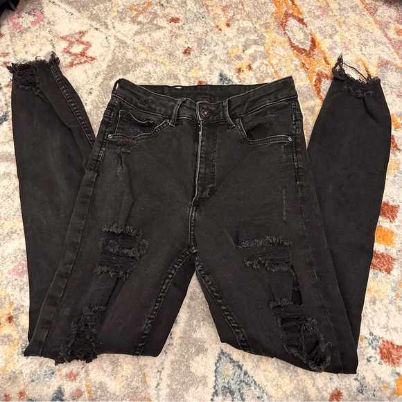 H&M Black Distressed Skinny Jeans - Picture 1 of 4